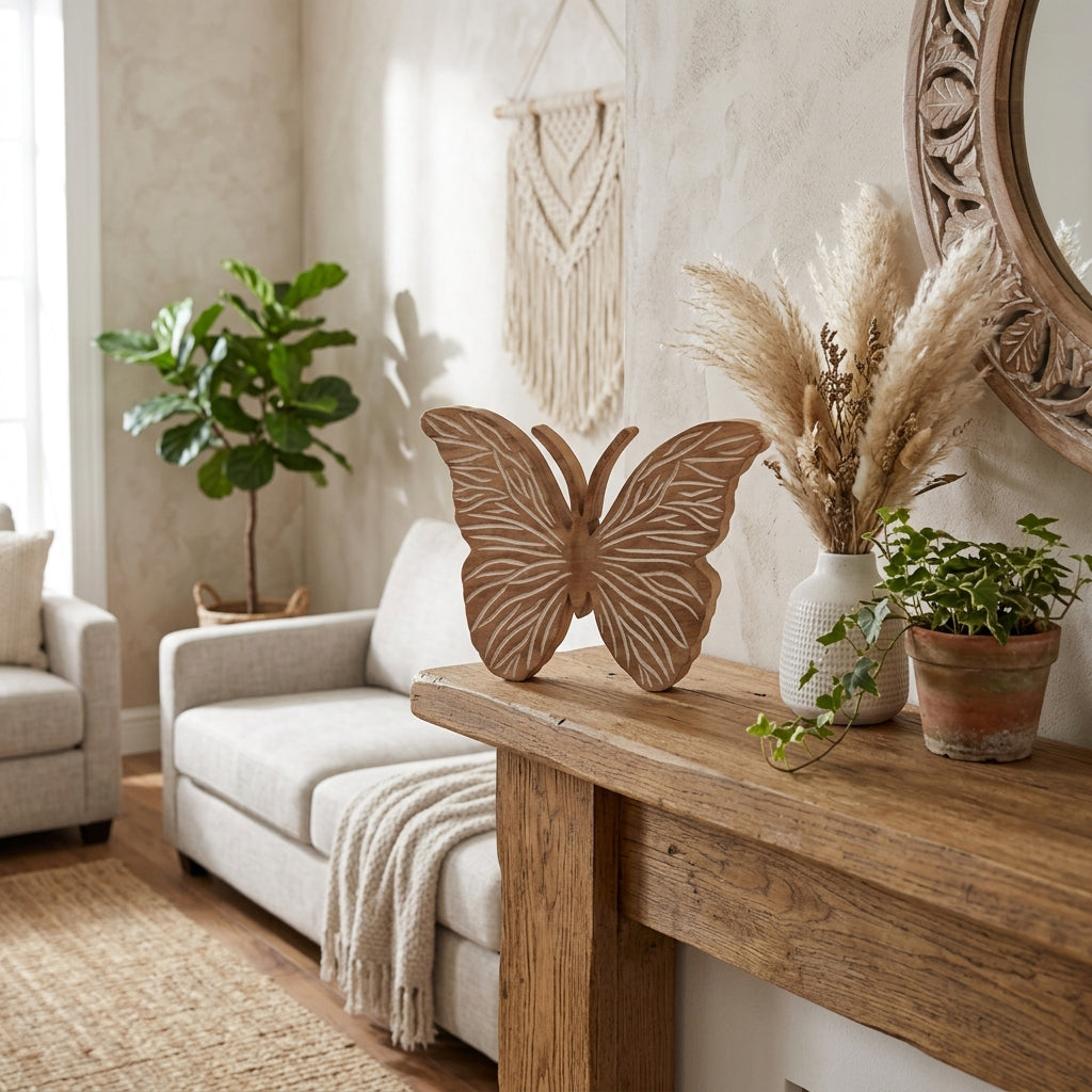 Hooper White/Natural Large Distressed Wood Butterfly