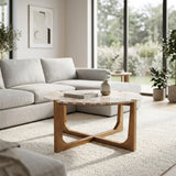 Keystone Tan/Brown Modern Coffee Table with Marble Top