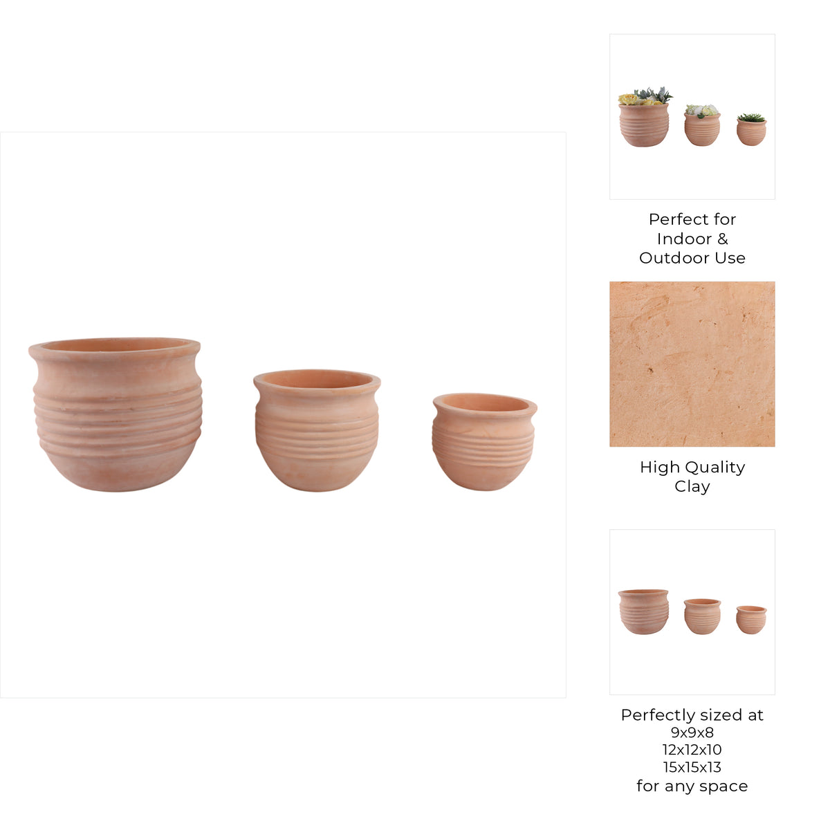 Paxton Natural/Red Terracotta Ribbed Pots (Set of 3)