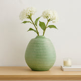 Chipps Dark Sage Ceramic Stripe Oval Vase