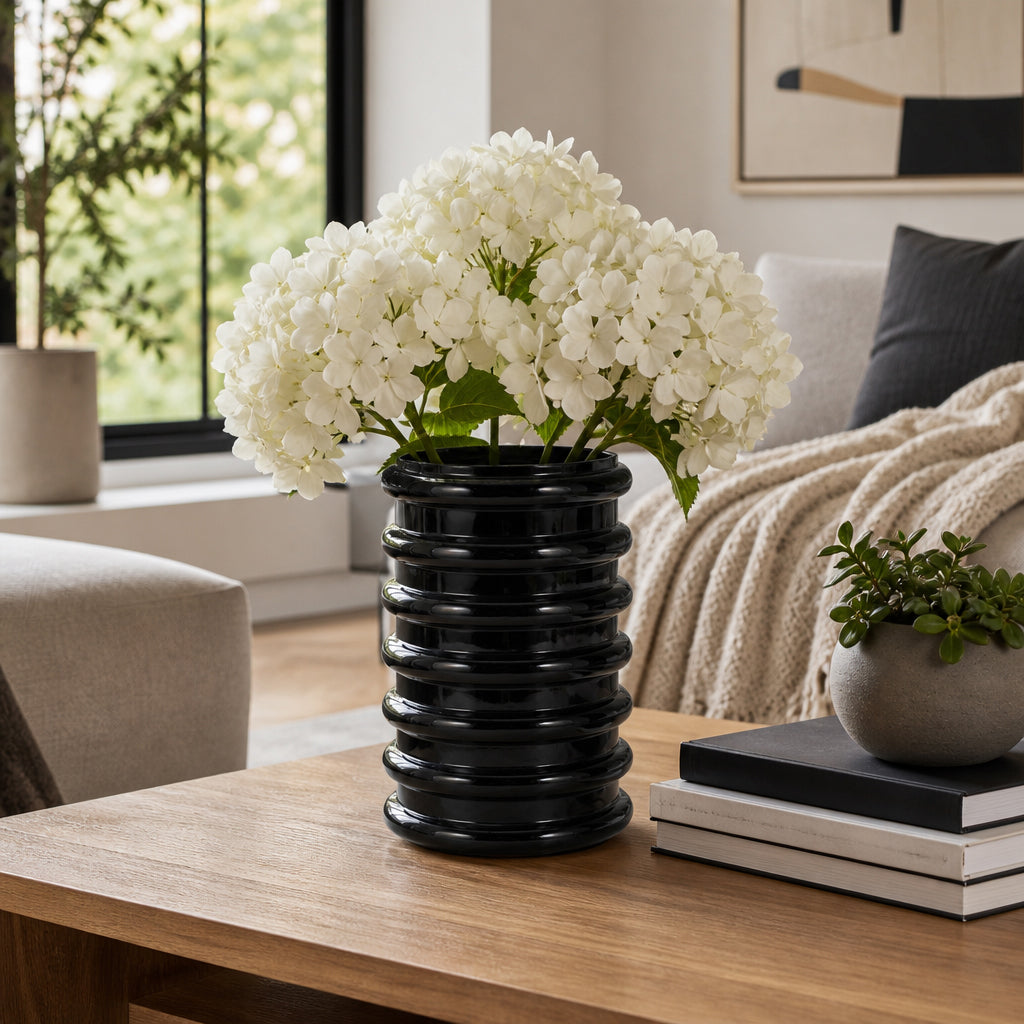 Angwin Black Glass Scallop Vase