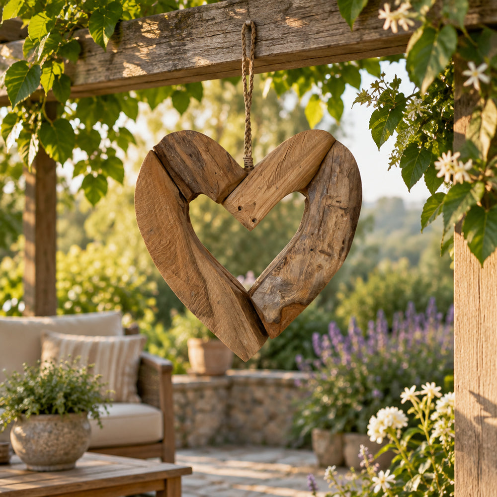 Massack Natural Teakwood Heart Hanging Decor