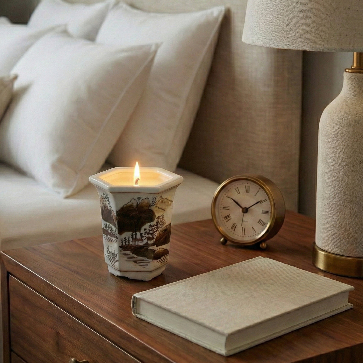 Nickrun Brown/White Sage and Eucalyptus Chinoiserie Candle
