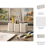 Mococo Beige 3-Cup Dotted Pen Holder