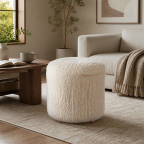 Sullivan Ivory Shaggy Faux Hair Footed Ottoman