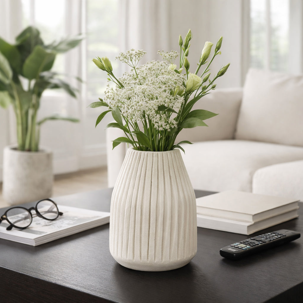 Sunsweet White Wood Ridged Vase