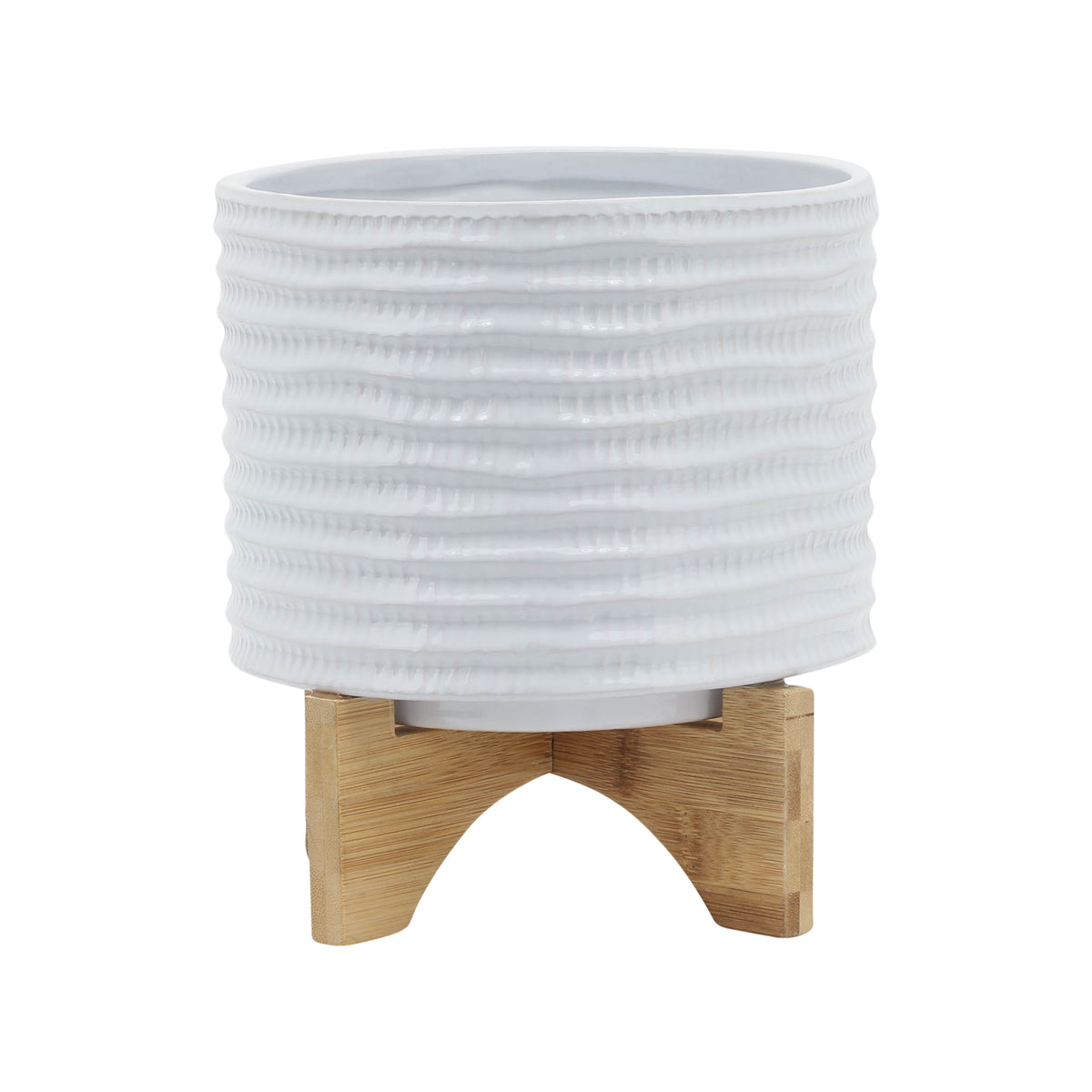 Bombay White/Brown Textured Planter with Stand