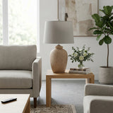Ahwahnee Light Taupe/Gray Ceramic Table Lamp with Tapered Drum Linen Lampshade