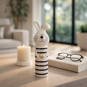 Glendora White/Black/Gold Small Lines Bunny with Heart