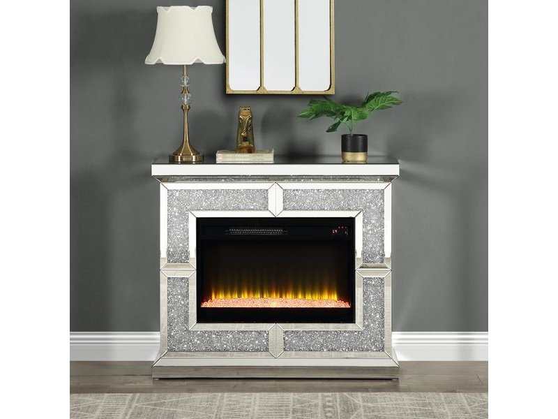 Noralie Mirrored & Faux Crystals Fireplace w/ Insert - Ornate Home