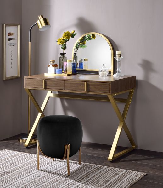 Coleen Walnut Vanity Desk w/Mirror & Jewelry Tray - Ornate Home