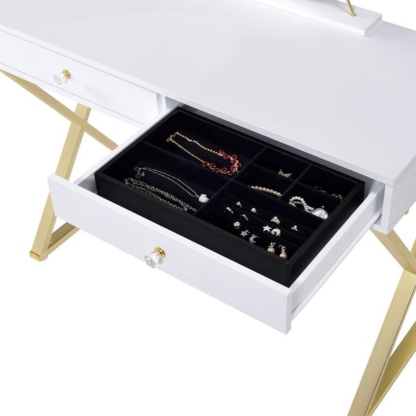 Coleen White Vanity Desk w/Mirror & Jewelry Tray - Ornate Home