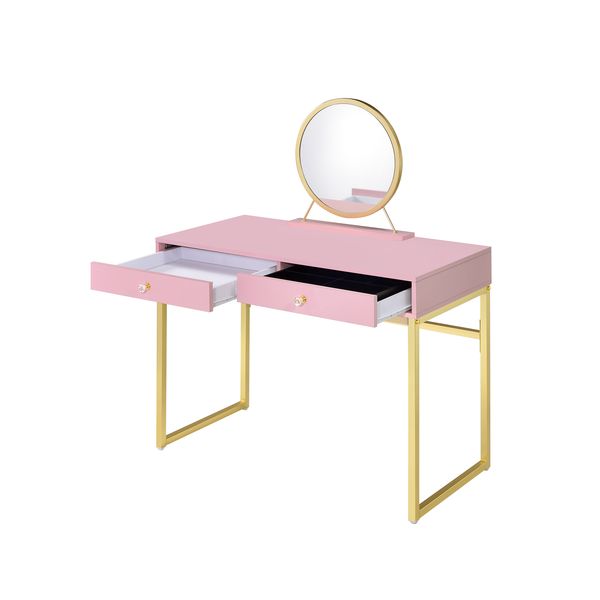 Coleen Pink Vanity Desk w/Mirror & Jewelry Tray - Ornate Home