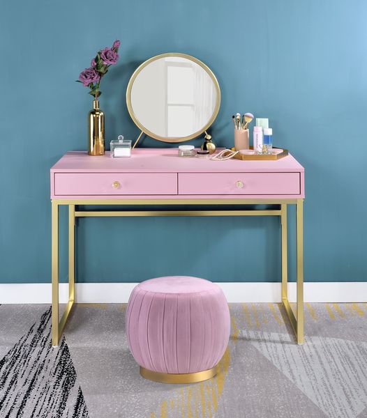 Coleen Pink Vanity Desk w/Mirror & Jewelry Tray - Ornate Home