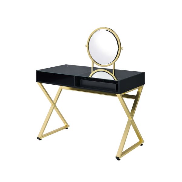 Coleen Black Vanity Desk w/Mirror & Jewelry Tray - Ornate Home