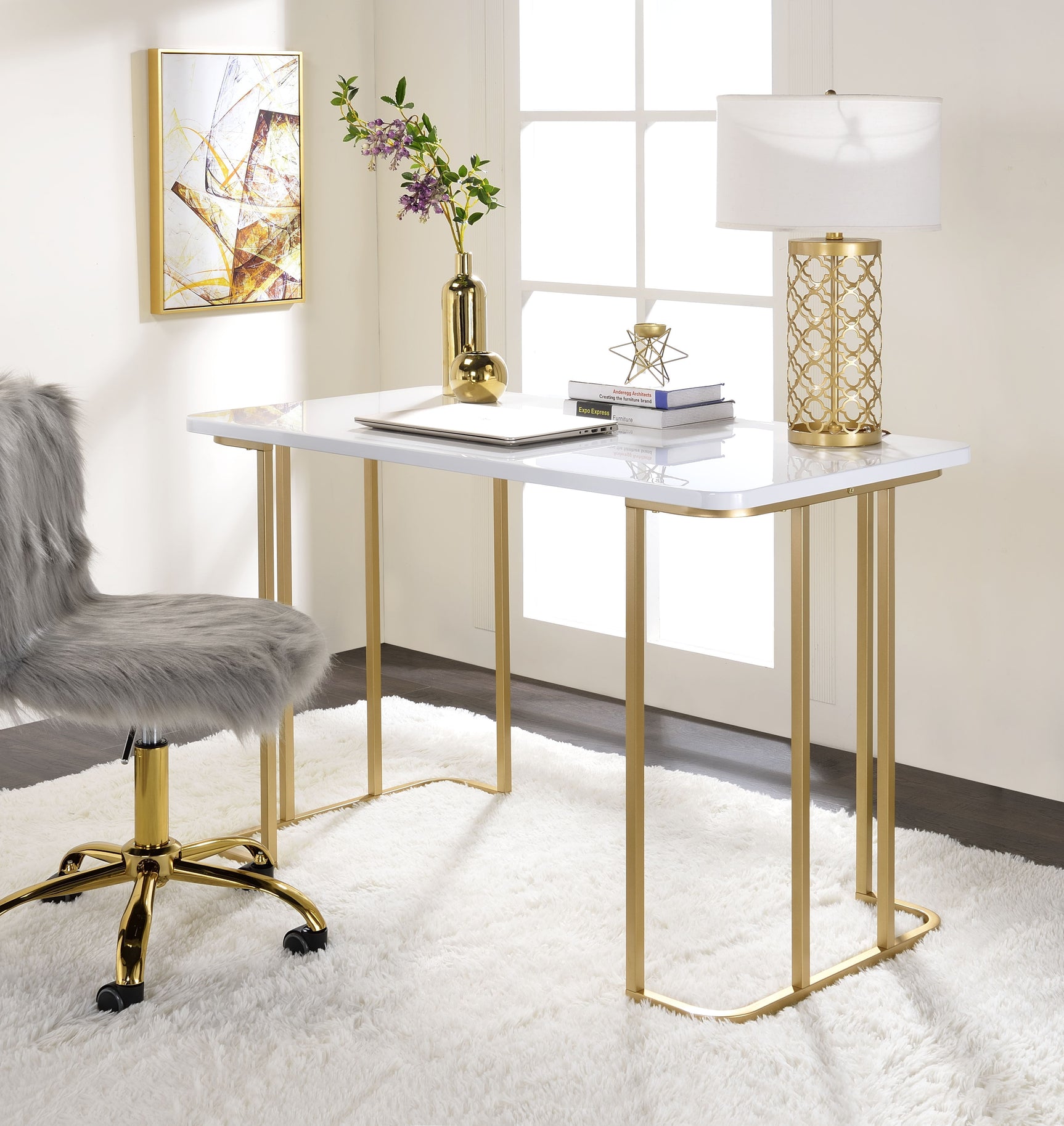 Estie White/Gold Writing Desk