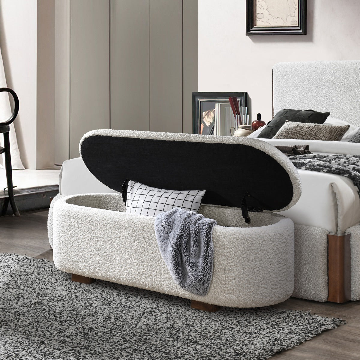 Sandro Beige/Walnut Bench w/Storage