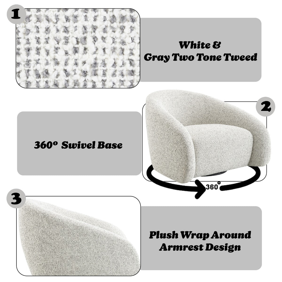 Zoey White/Gray Two Tone Accent Chair w/Swivel