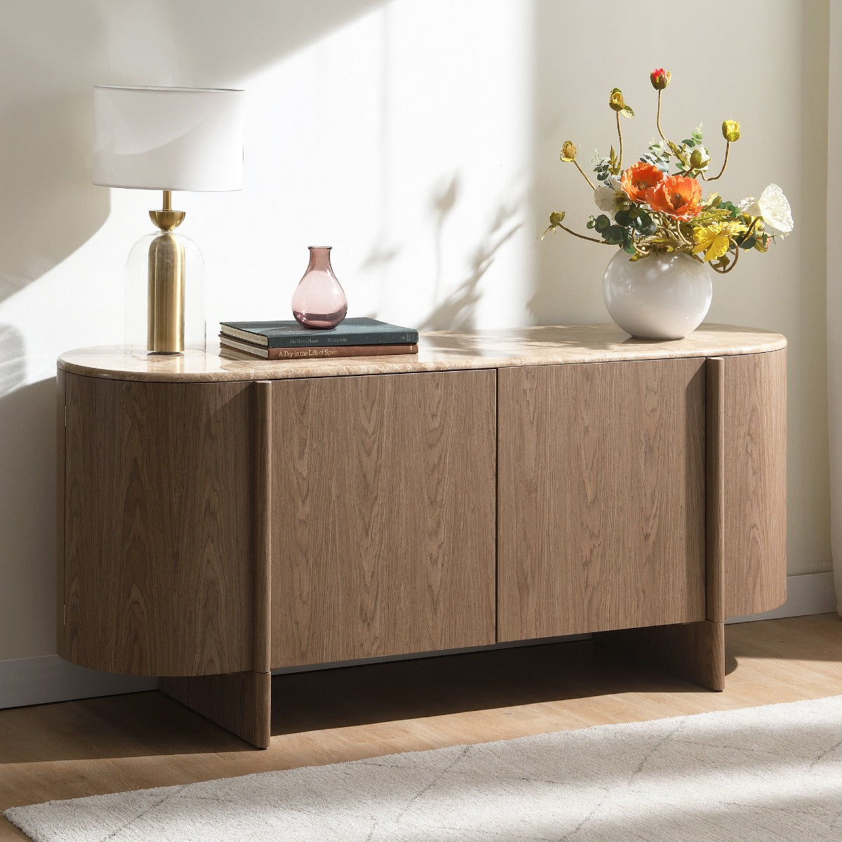 Markku Oak/Natural Marble Console Table