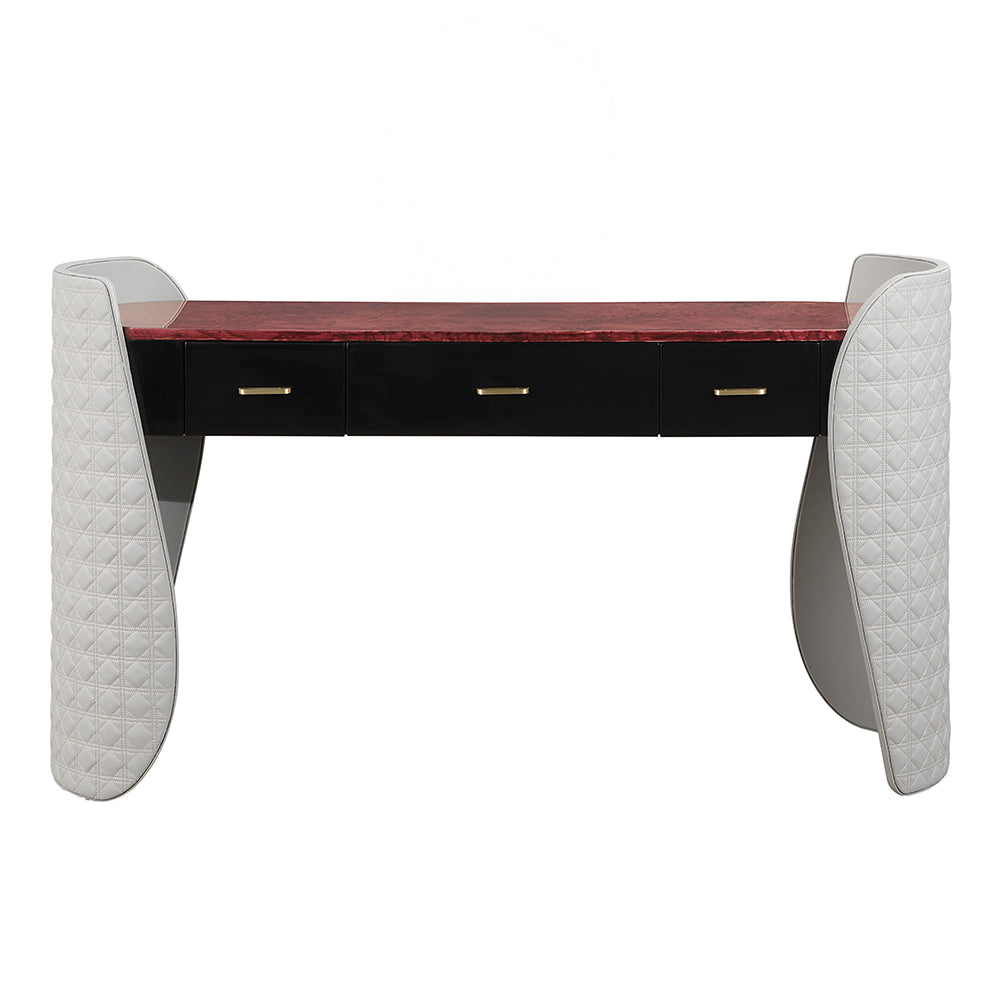 Jamonica Gray/Glossy Wood Grain Top Vanity Desk