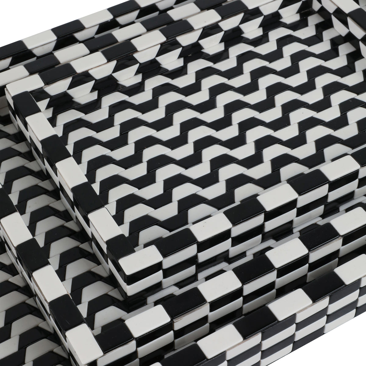 Roseland Black/White Geo 3d Resin Trays (Set of 3)