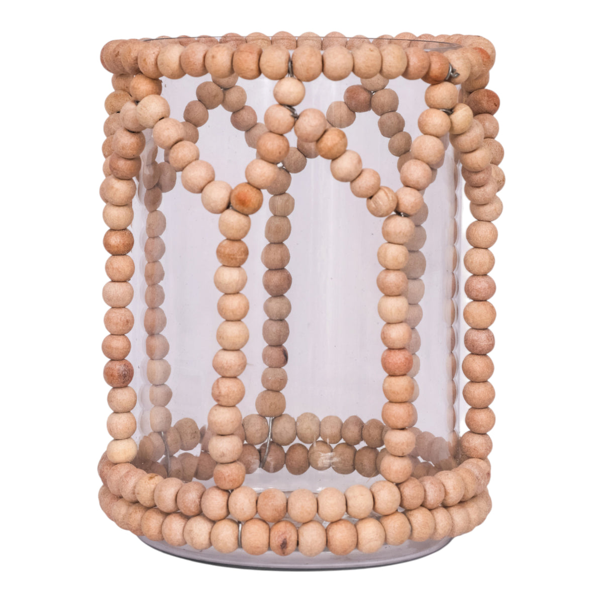 Oak Run Natural/Clear Small Wood Beaded Hurricane