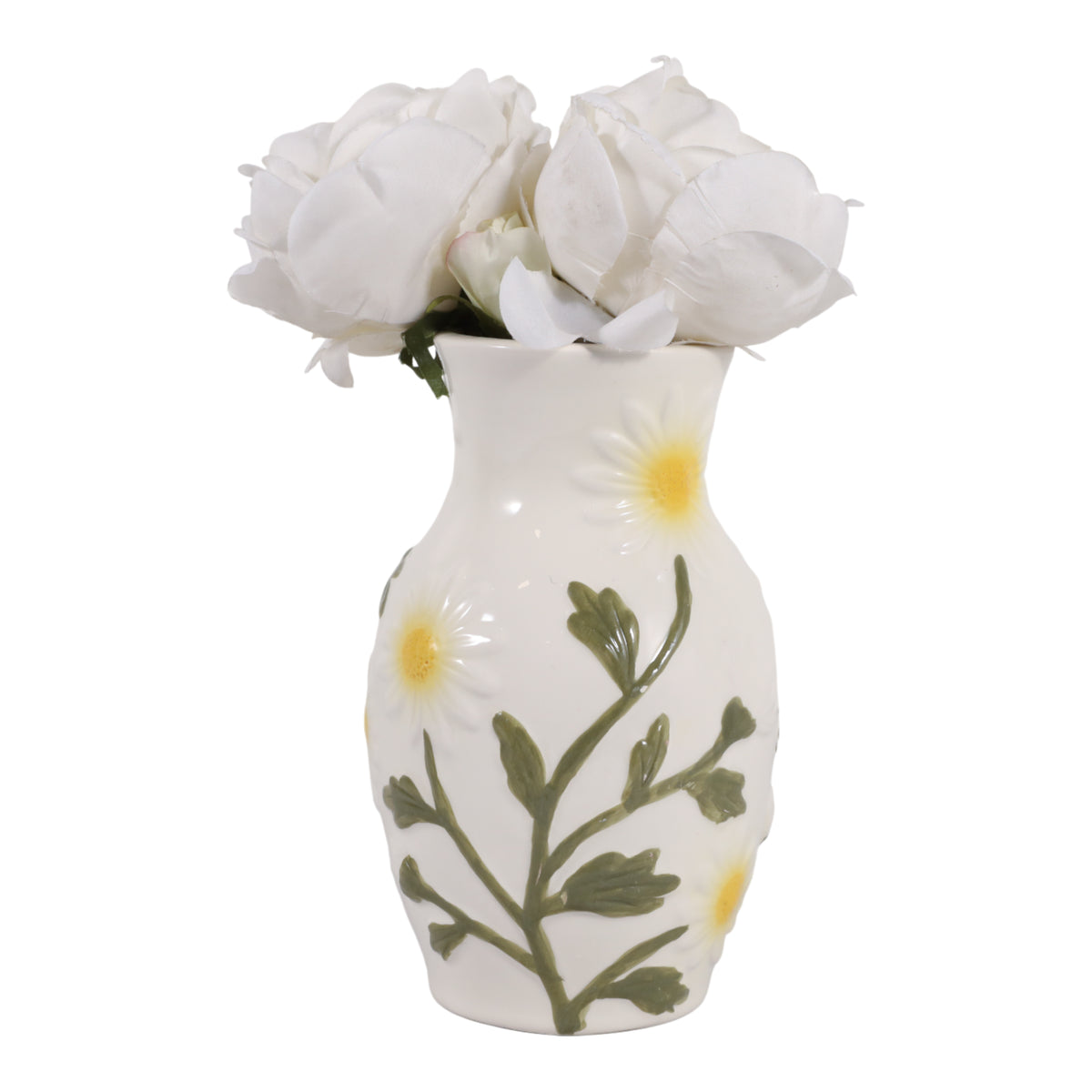 Vineburg Yellow/Ivory Daisy Embossed Vase