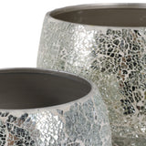 Antonshaw Silver Curved Crackle Mosaic Planters (Set of 2)