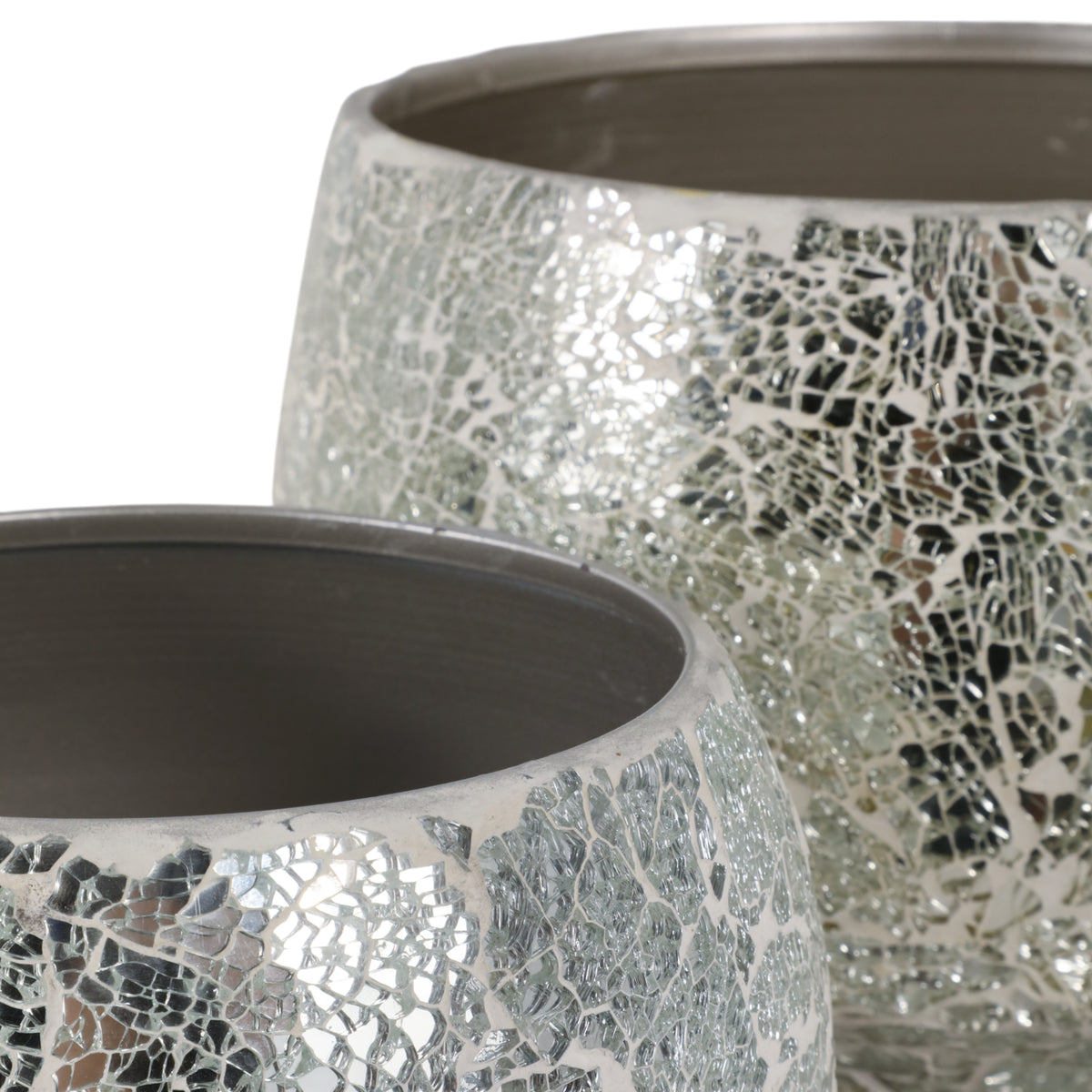Antonshaw Silver Curved Crackle Mosaic Planters (Set of 2)