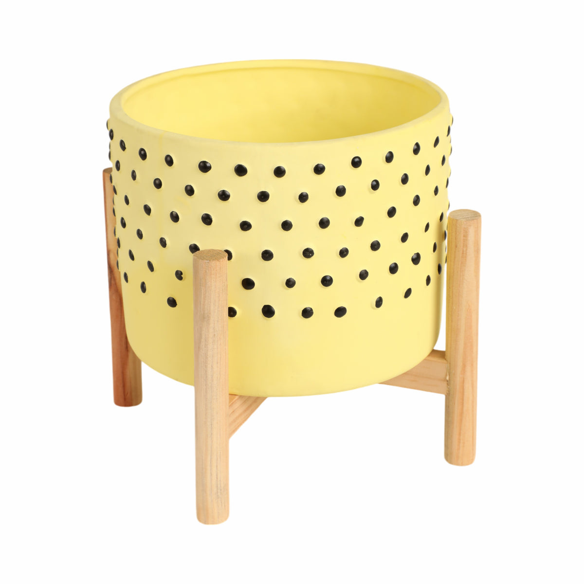 Newcastle Yellow Medium Dotted Planter with Wood Stand