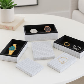 Lyonsville White/Black Checkerboard Etched Boxes (Set of 3)