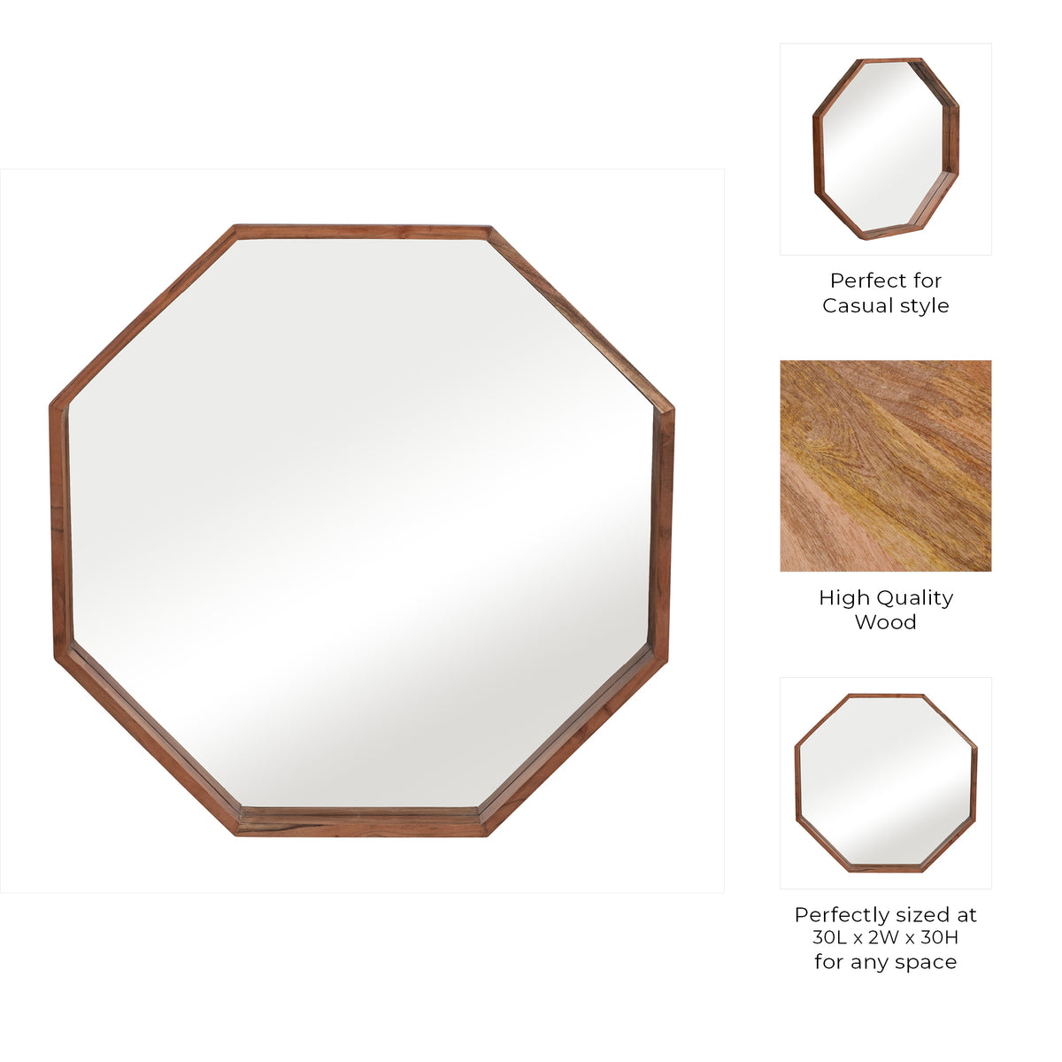 Heath Place Cherry Wood Octagon Shaped Mirror