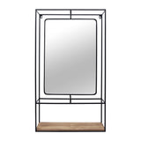 Foresta Black/Brown Large Metal and Wood Wall Shelf with Mirror