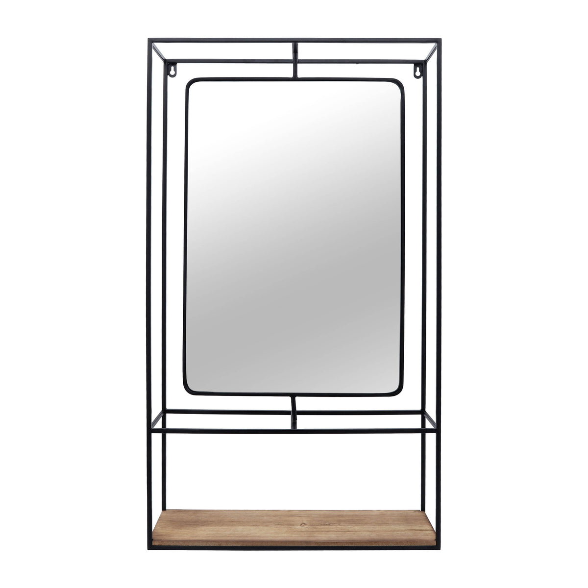 Foresta Black/Brown Large Metal and Wood Wall Shelf with Mirror
