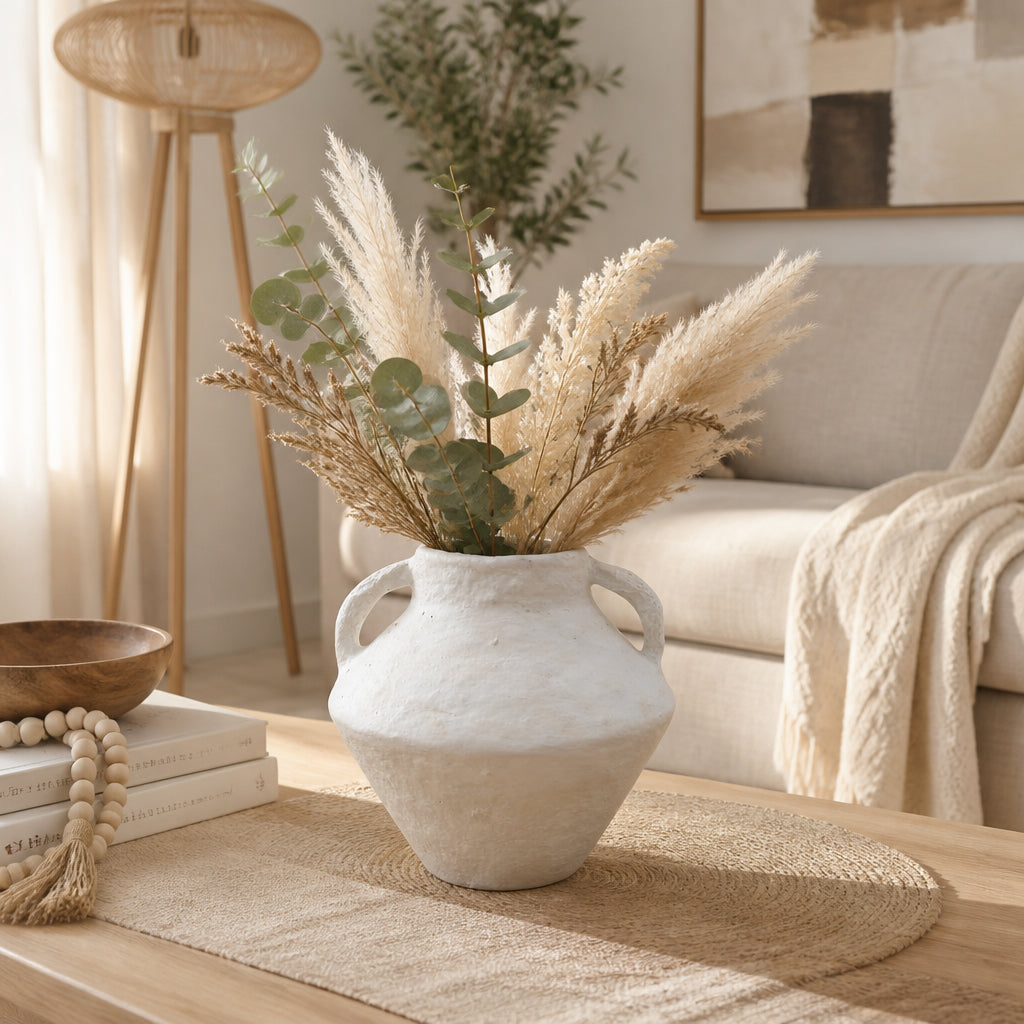 Ferris White Large Paper Mache Vase with Handles