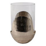 Studebaker Gold/Clear Metal Base Hurricane Pillar Holder