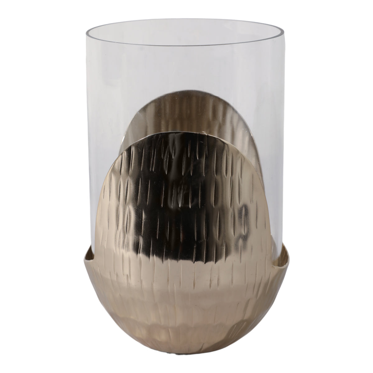 Studebaker Gold/Clear Metal Base Hurricane Pillar Holder
