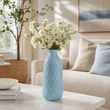 Wellsona Cameo Blue Ceramic Plaid Textured Vase