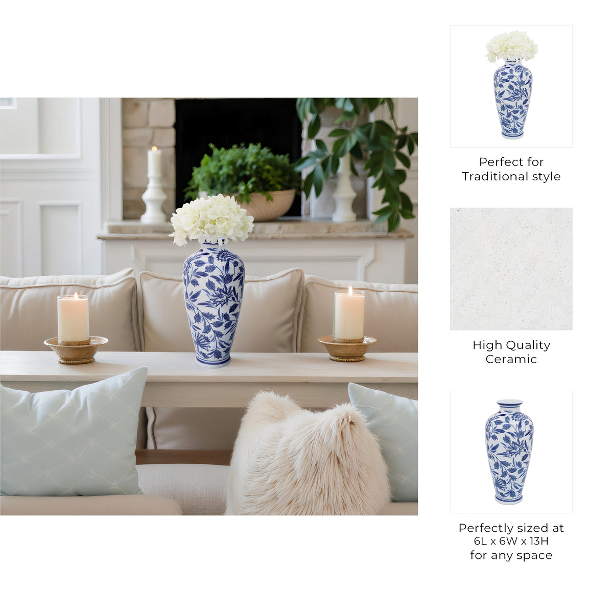 Ortonville Blue/White Ceramic Chinoiserie Vase