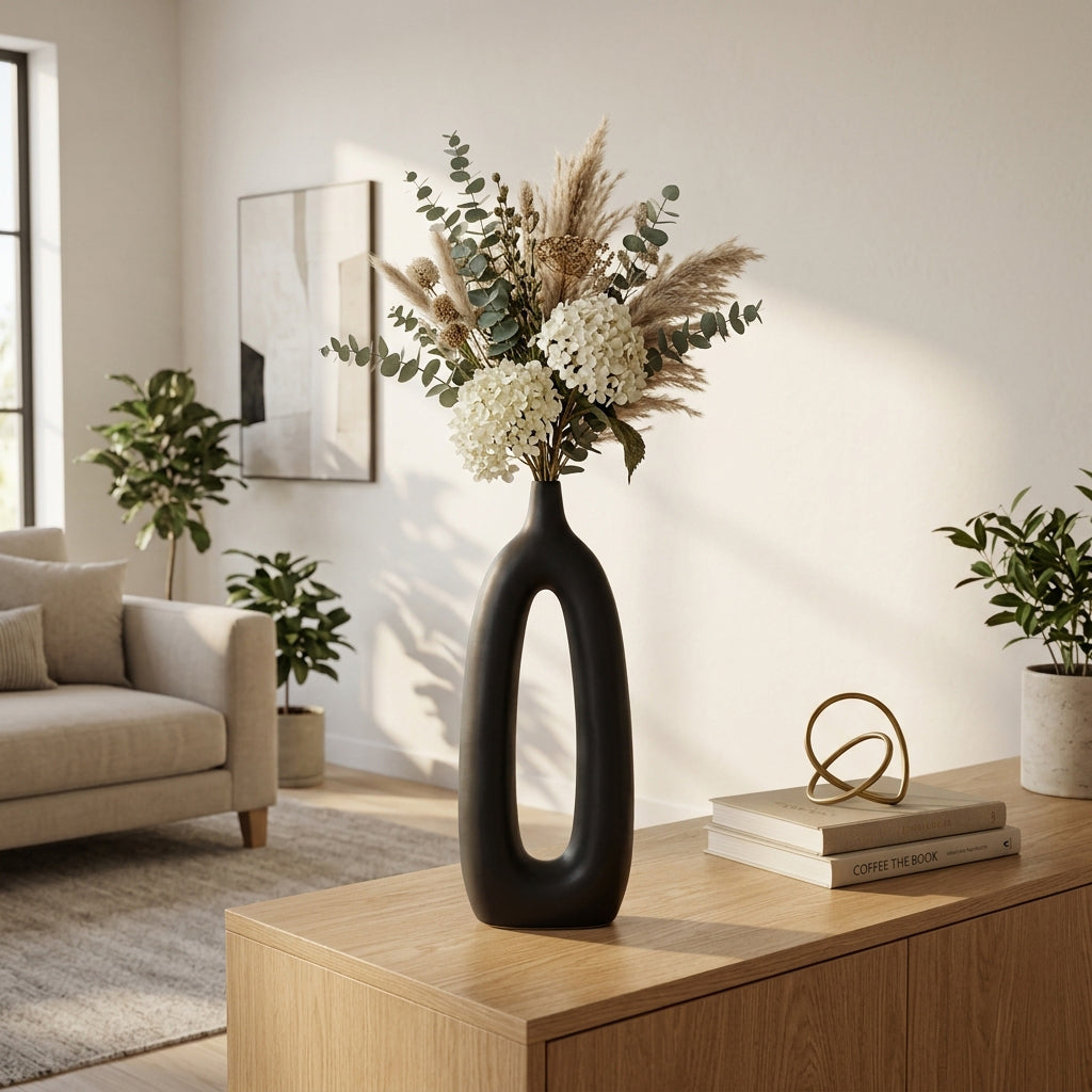 Edna Black Ceramic Open Cut-Out Vase