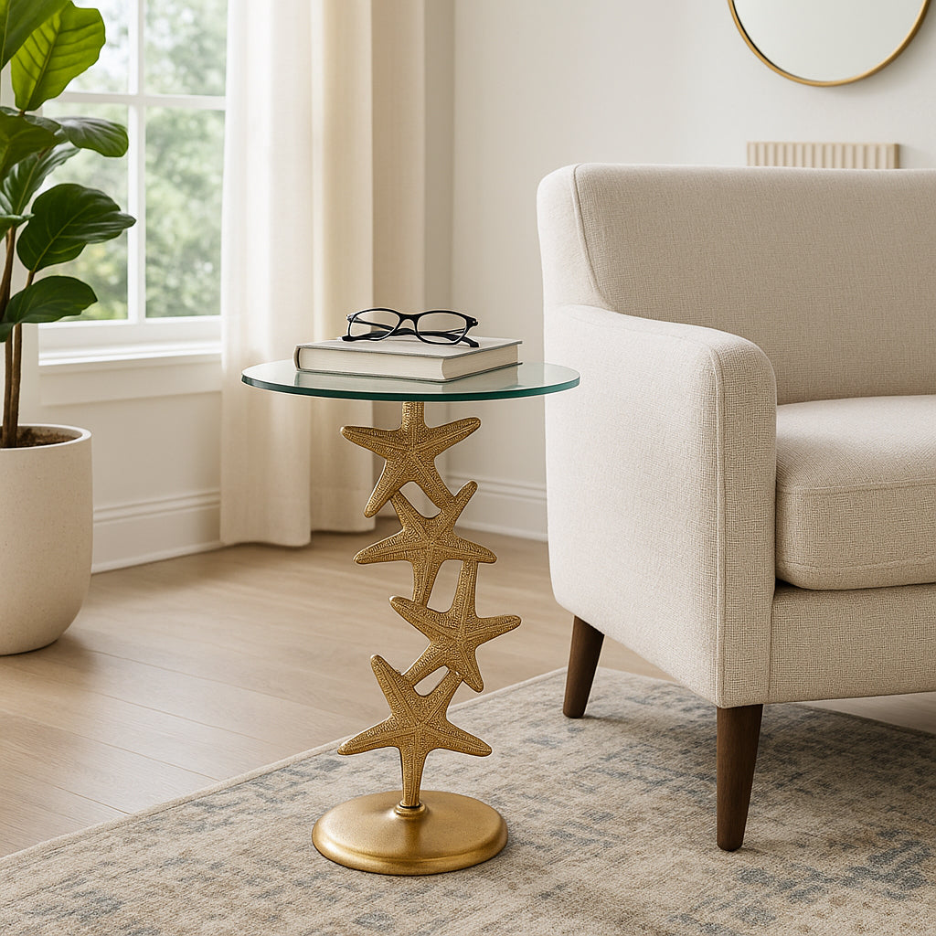 Newburg Gold Metal and Glass Starfish Side Table