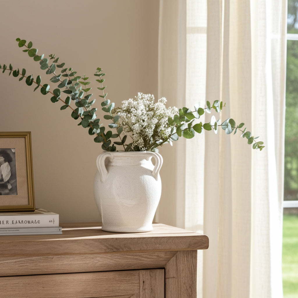 Cohenway White Large Crackle Vase with Handles