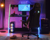 Roox Black Gamer Desk w/ Lighting & Side Cabinet - Ornate Home