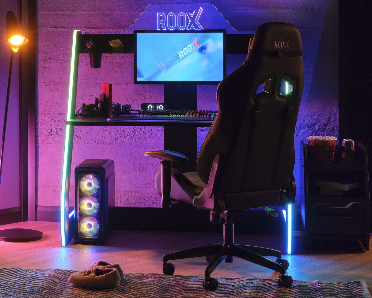 Roox Black Gamer Desk w/ Lighting - Ornate Home