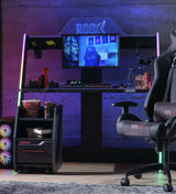 Roox Black Gamer Desk w/ Lighting & Side Cabinet - Ornate Home