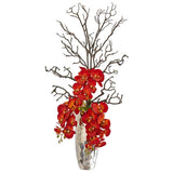 Autumn Phalaenopsis Artificial Arrangement in Silver Vase