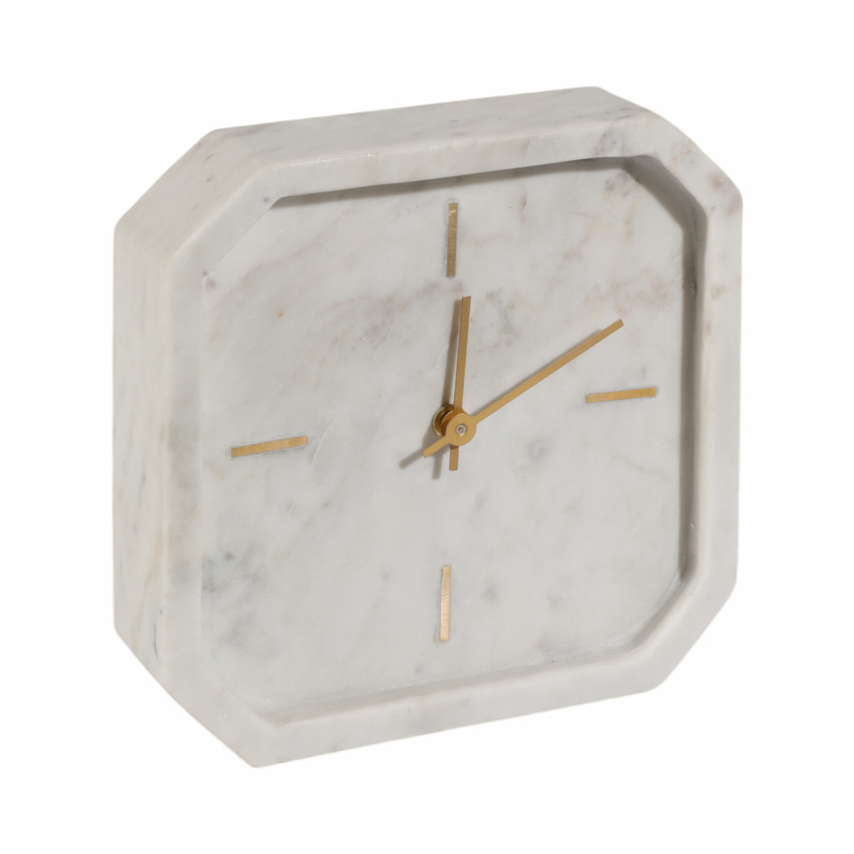 Valestone White/Gold Large Marble Octagon Clock