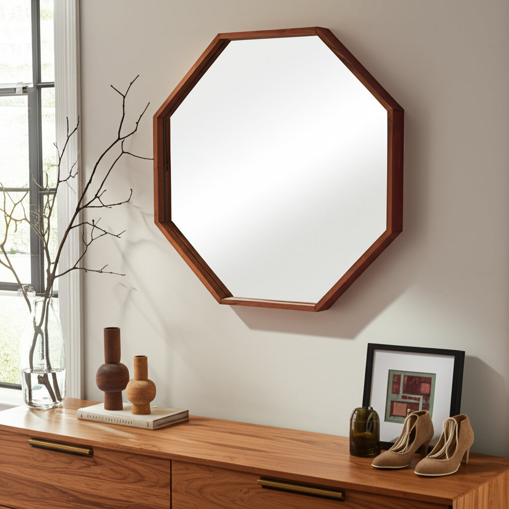Heath Place Cherry Wood Octagon Shaped Mirror