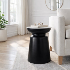 Russ Black/White Metal Accent Table with Marble Top