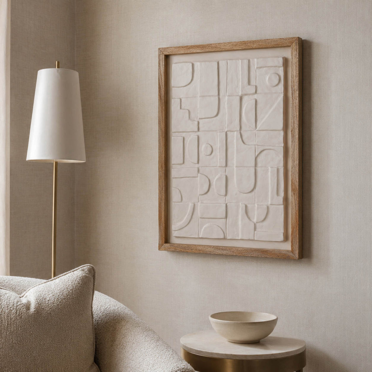 Bandini White/Brown Geo Modern Paper Mache Wall Art